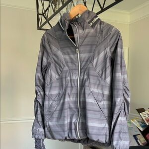 lululemon athletica Gray Striped Hooded Windbreaker Running Jacket